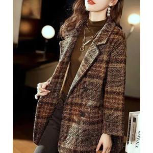 コート アウター ゴールドボタンチェックダブルブレストジャケット