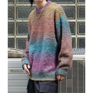 セーター ニット レトロライク ビッグシルエット グラデーションブークレ ボリューム プルオーバーニット「Confirm」 メンズ レディース