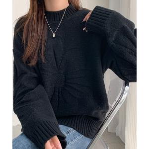 ニット セーター フラワージャガードオーバーサイズニットプルオーバー 秋冬ニット レディース