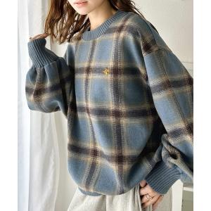 トレーナー スウェット レトロチェック気分♪胸刺繍入りオンブレチェックプルオーバー レディース