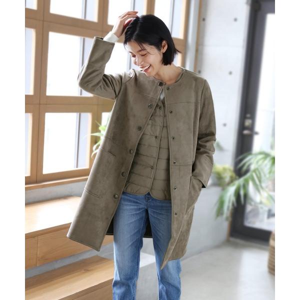 ノーカラーコート コート ノーカラーコートスエードポンチライナーベスト付き3way レディース