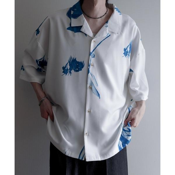 「Nilway」 半袖シャツ LARGE ホワイト×ブルー メンズ