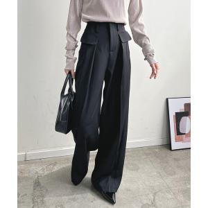 ワイドパンツ スラックス パンツ ポケットデザインセンタータックスラックス レディース