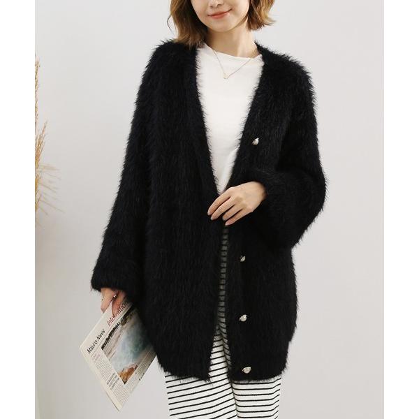 カーディガン シャギーニットカーディガン レディース