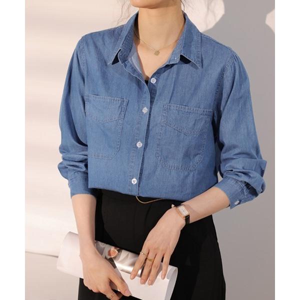 ブラウス シャツ コットン混デニムシャツ レディース