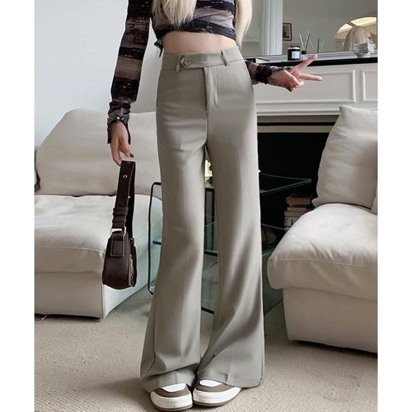 スラックス パンツ フレアストレートスラックス レディース