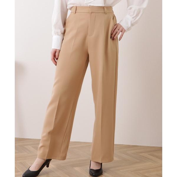 スラックス パンツ ツイルセンタープレスハイウエストストレートパンツ レディース