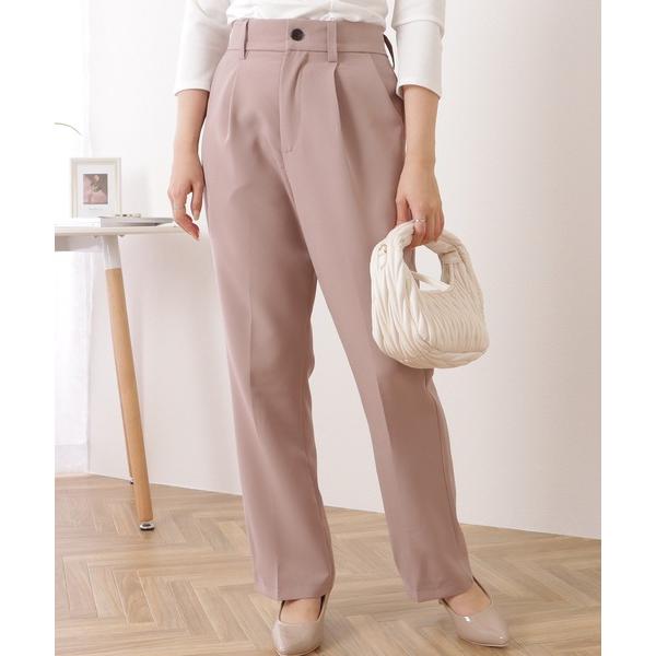 スラックス パンツ バックゴムセンタープレスストレートパンツ レディース