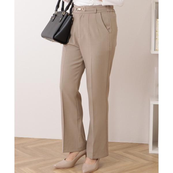 スラックス パンツ ビットベルト付きセンタープレスフレアパンツ レディース
