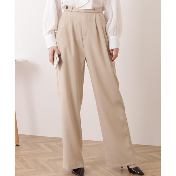 スラックス パンツ バックポケット付きウエストタックストレートパンツ レディース