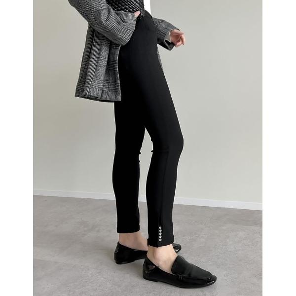 パンツ 「低身長/大きいサイズ有」パールorビジュー裏微起毛ストレッチスキニーパンツ レディース