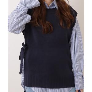 Gauze#ガーゼの柔らかニットベストグレー新品未使用タグ付き Gauze# ガーゼ *アランニットサイドリボンタッカーベスト*グレー