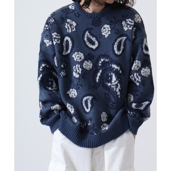 セーター ニット オーバーサイズ 総柄 クルーニット メンズ レディース