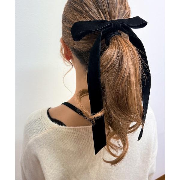 ヘアゴム ベロア ビッグ リボン ヘアゴム