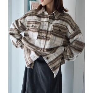 コート アウター ウール混シャギーチェックシャツジャケット