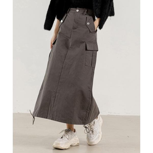 スカート 「大きいサイズ有/2wayドローコード調節可」ネオミリタリーAラインロングカーゴスカート ...
