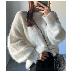 ニット セーター シャギーモヘアライククルーネックニット レディース