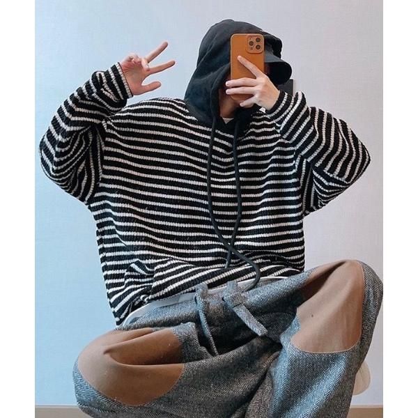 ニット セーター ボーダーニットフーディー レディース メンズ