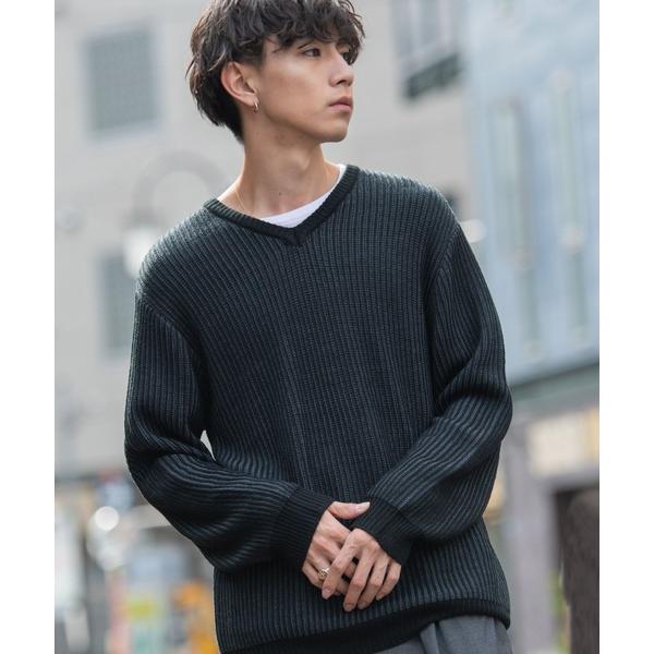セーター ニット 「CavariA/キャバリア」二重臼畦編みVネック 長袖ニット メンズ レディース