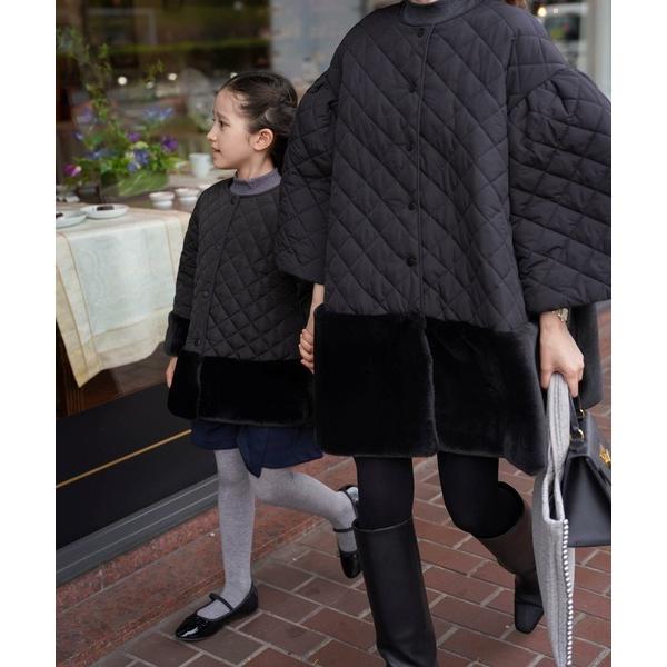 ノーカラーコート コート エコファー ヘム キルティング コート HUIT レディース