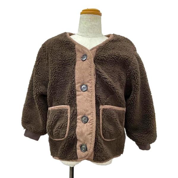 ブルゾン アウター キッズ ノーカラーふんわりフリースボアジャケット キッズ 子供服 男の子 女の子