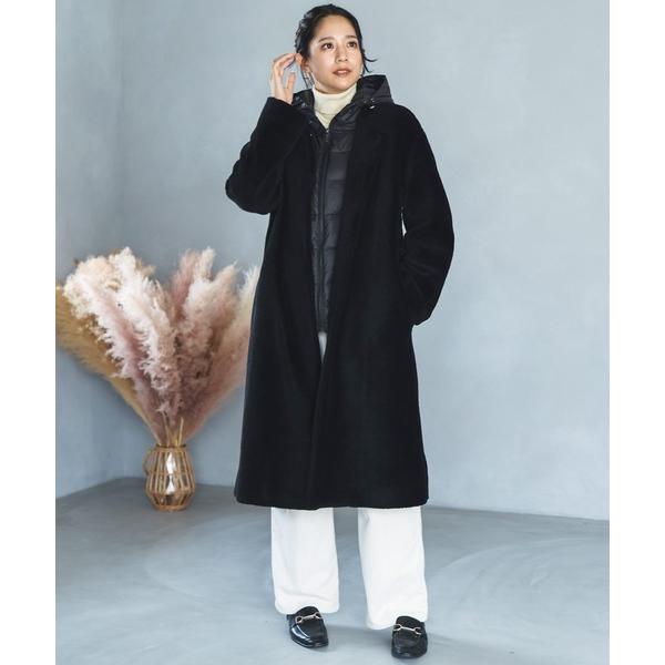 ノーカラーコート コート 「Filomo」ノーカラーデザインウールコートダウンベスト レディース