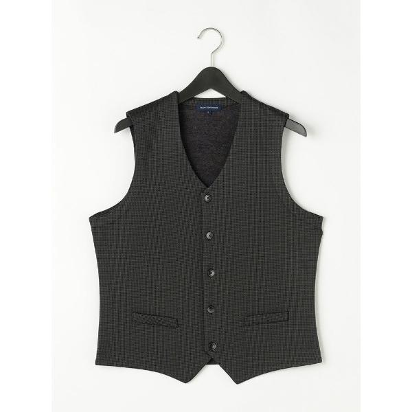 ベスト ジレ TRANS CONTINENTS　フロントクラシック　ニットジレ　千鳥　グレー/クロシ...