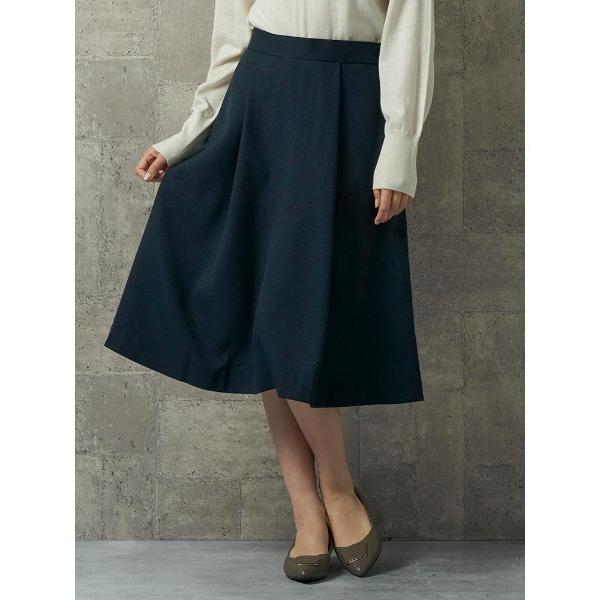 スカート 「お仕事OK」美単タックフレアスカート　ウーリッシュ　ブラック/ベージュ/グリーン