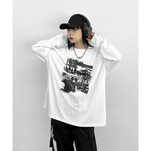 tシャツ 「LVEU.」グラフィティアートロングTシャツ / トップス カットソー ロンT オーバー...