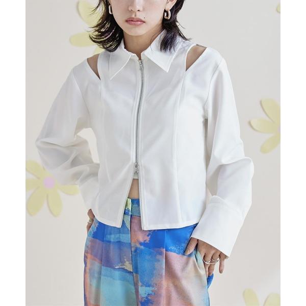 ブラウス シャツ ショルダーカットアウトフロントジップシャツ レディース