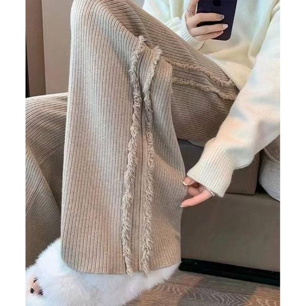 パンツ 「低身長向けサイズあり」 トレンドの長め丈で垢抜ける。サイド フリンジ ニット パンツ レデ...