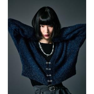 カーディガン ラメシャギーメタルボタンカーディガン