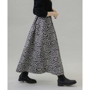 スカート レオパード柄タックフレアスカート