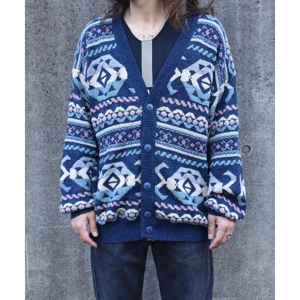 カーディガン 「ヴィンテージ古着」80-90's MikL 総柄 デザイン ニットカーディガン フラ...