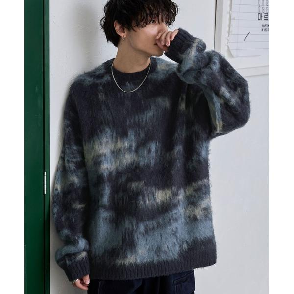 セーター ニット アブストラクトシャギーモヘアライク ルーズクルーネックニット メンズ レディース