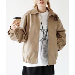 ブルゾン アウター ブーケ刺繍 フェイクレザー ...の商品画像