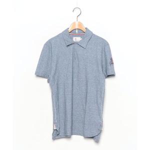 「MONCLER」 刺繍半袖ポロシャツ S ブルー メンズ