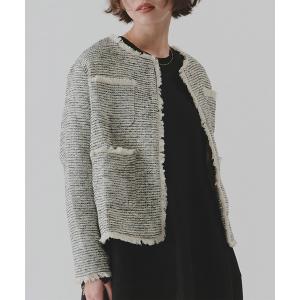 ジャケット ノーカラージャケット フリンジデザインツイードジャケット レディース