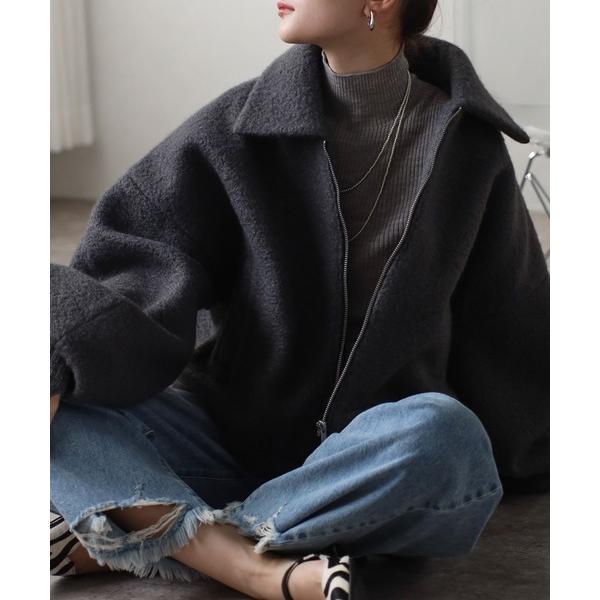 ブルゾン アウター ショート丈 ボリュームスリーブ ボアジャケット レディース