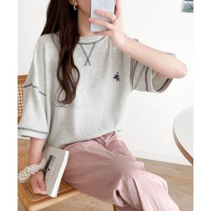 tシャツ 「JaVa ジャバコラボ」ポコポコ素材が今の気分♪胸刺繍＆配色ステッチワッフル半袖Tシャツ レディース メンズ