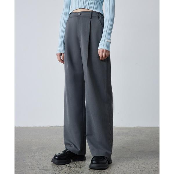 スラックス パンツ 「ELOOPS」アクセントボタンストレートベーシックパンツ レディース メンズ