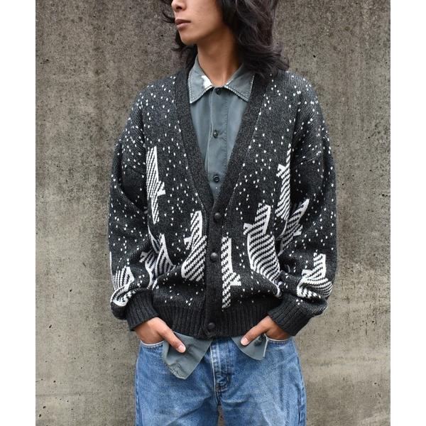 カーディガン 「ヴィンテージ古着」sweater graphix 総柄 ニットカーディガン メンズ ...