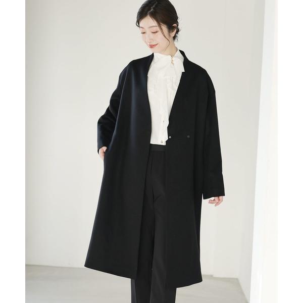 ジャケット ノーカラージャケット 「Filomo」カシミヤブレンドウールノーカラーロング レディース