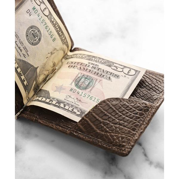 マネークリップ クロコダイルレザーマネークリップ一枚革センター取り