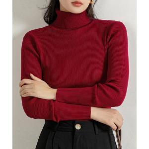 ニット セーター レディース キレイメタートルネックリブニットセータートップス 秋冬春 レディース