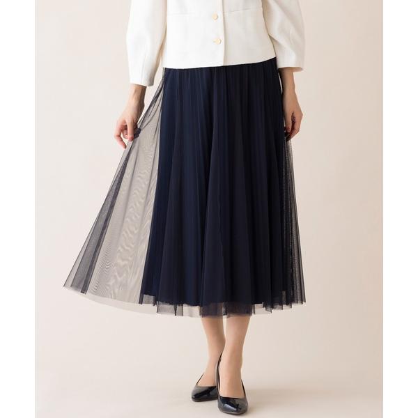スカート チュール×プリーツスカート