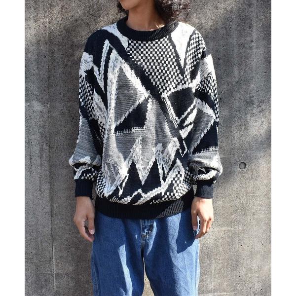 セーター ニット 「ヴィンテージ古着」80's SATURDAYS 総柄 アクリルニット メンズ レ...
