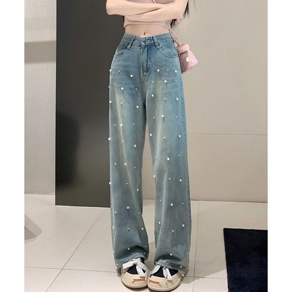 ジーンズ デニム デニムパンツ 「CANVAS+」パール付デニムパンツ レディース