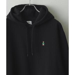 パーカー ワンポイントベア刺繍裏起毛パーカー