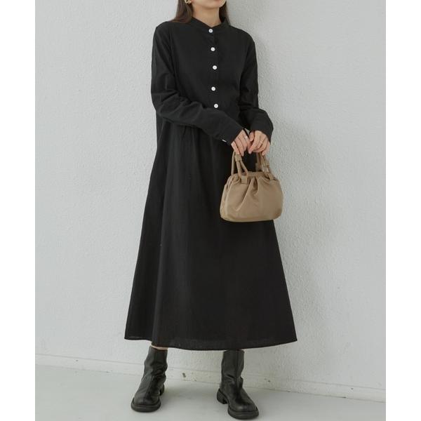 シャツワンピース ハーフボタン長袖ロングワンピース シャツワンピース